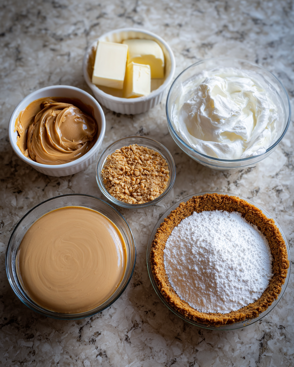Ingredients for Heavenly Slice of Tradition Amish Peanut Butter Cream Pie Delight