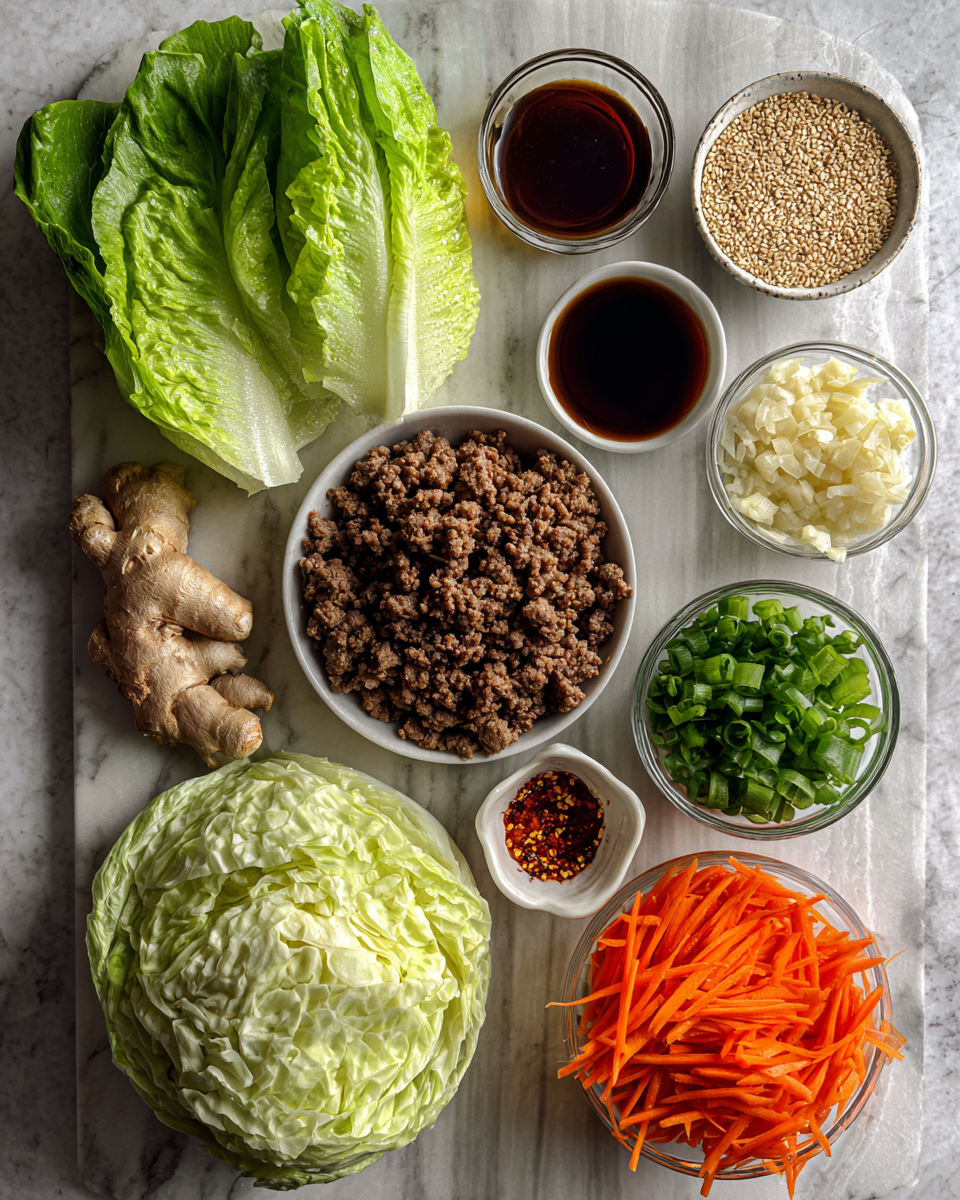 Ingredients for Spice Up Your Dinner with Asian-Style Ground Beef Lettuce Wraps