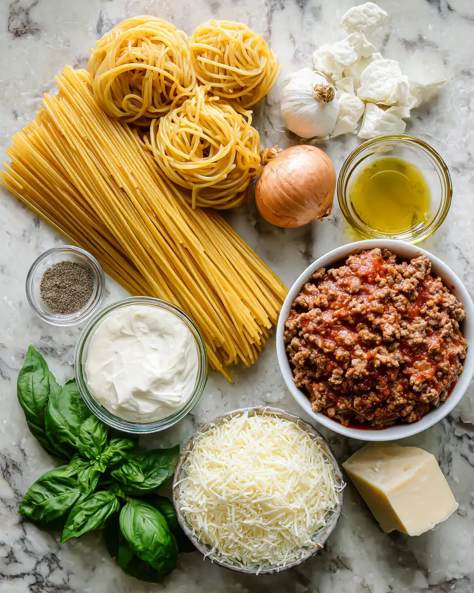 Ingredients for Ultimate Comfort Dish: Baked Cream Cheese Spaghetti Delight