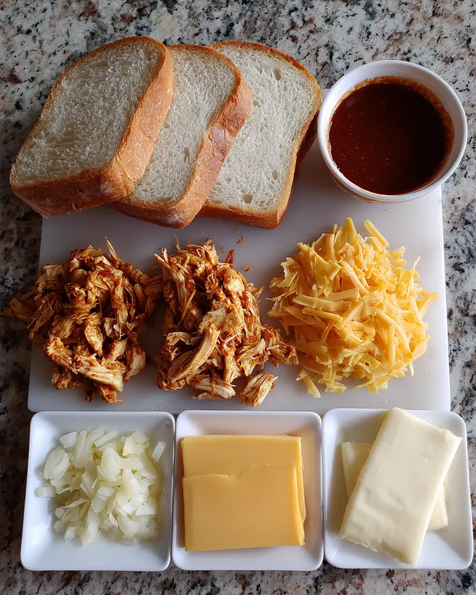 Ingredients for Sizzling BBQ Chicken Grilled Cheese Delight