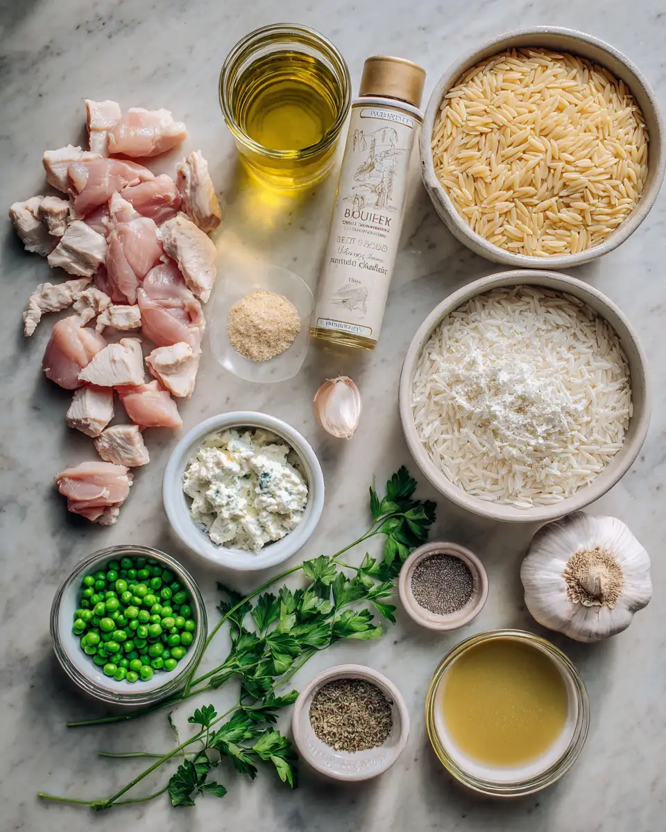 Ingredients for Creamy Boursin Orzo with Chicken: A Weeknight Delight