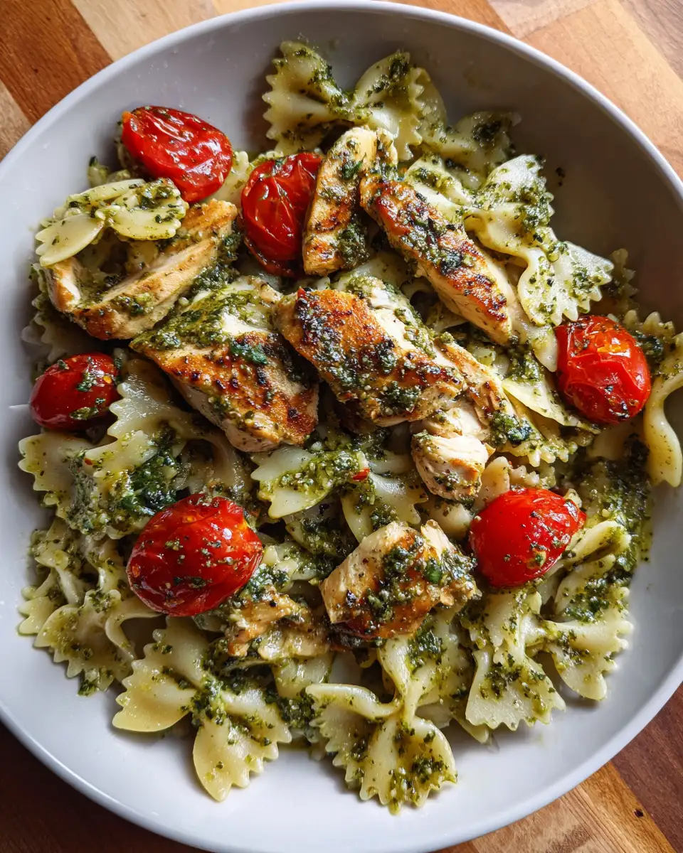 Final dish - Twirl into Flavor: Bow Tie Chicken Pasta with Basil Pesto Delight