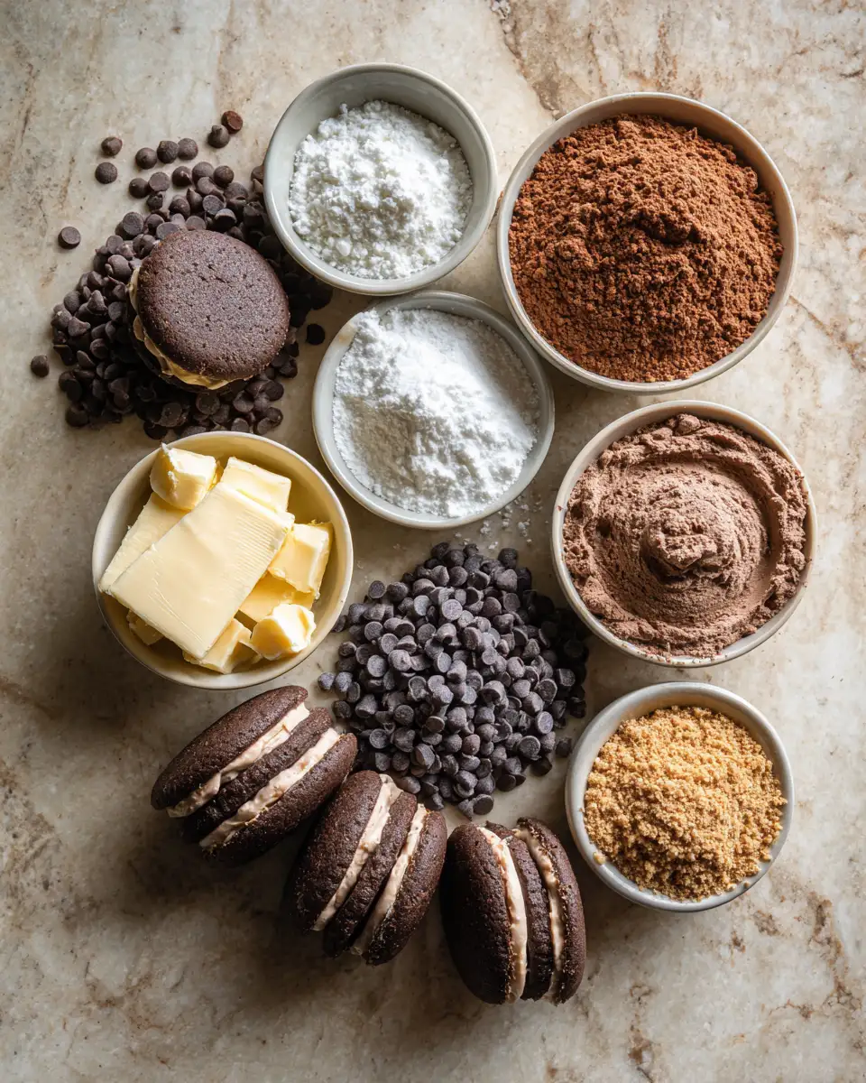 Ingredients for Decadent Delight: Brownie Cookie Dough Sandwich Cookies