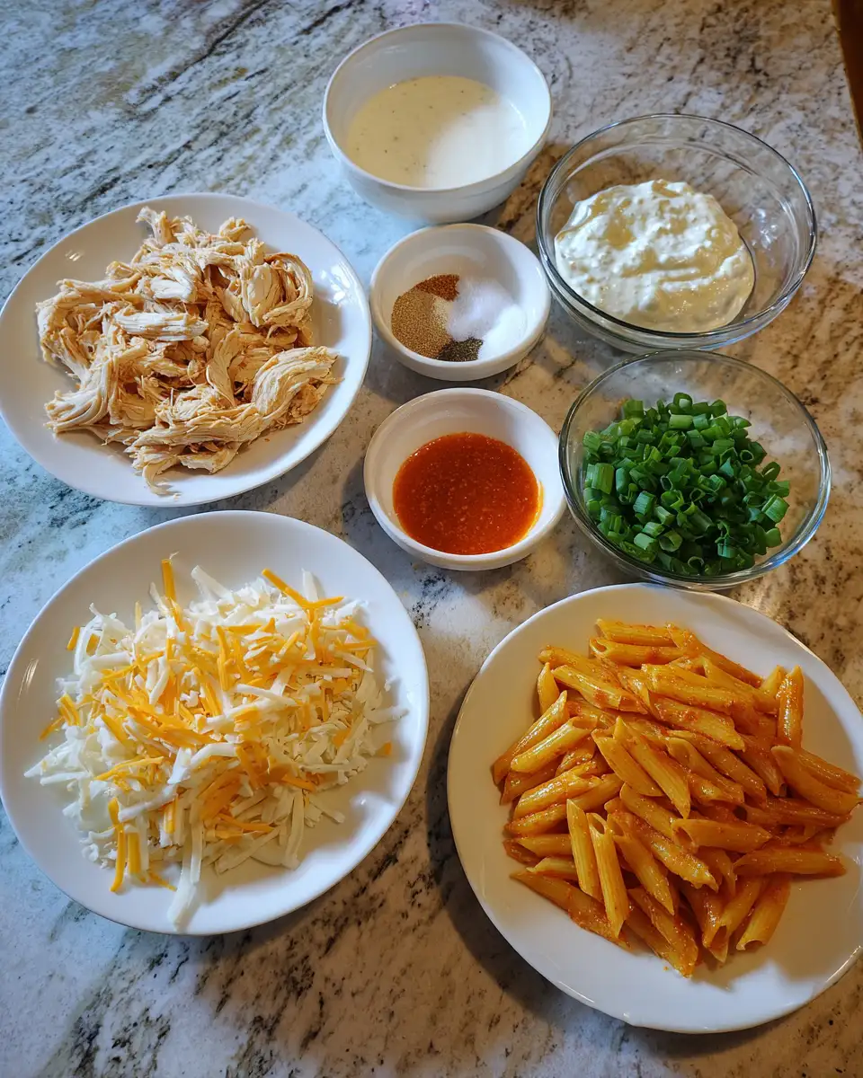 Ingredients for Spice Up Your Dinner Routine with Buffalo Chicken Pasta Bake