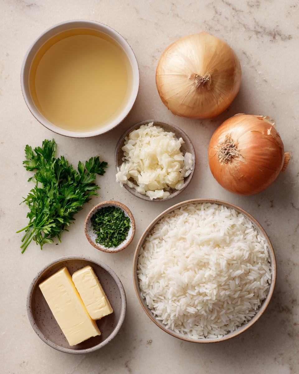 Ingredients for Transform Your Meals with Irresistibly Buttery Onion Rice Side