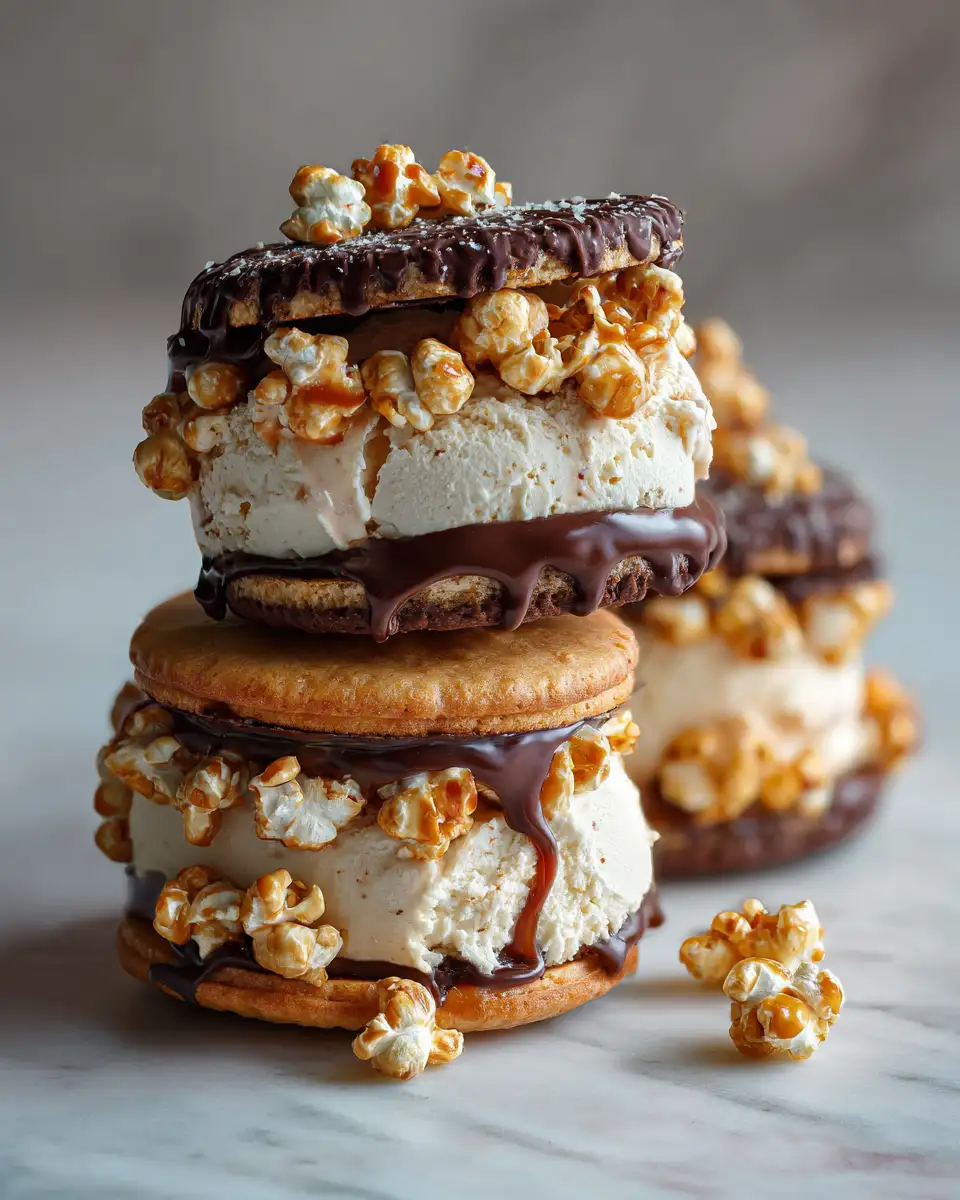 Final dish - Sweet Crunch Delight Caramel Popcorn Ice Cream Sandwiches