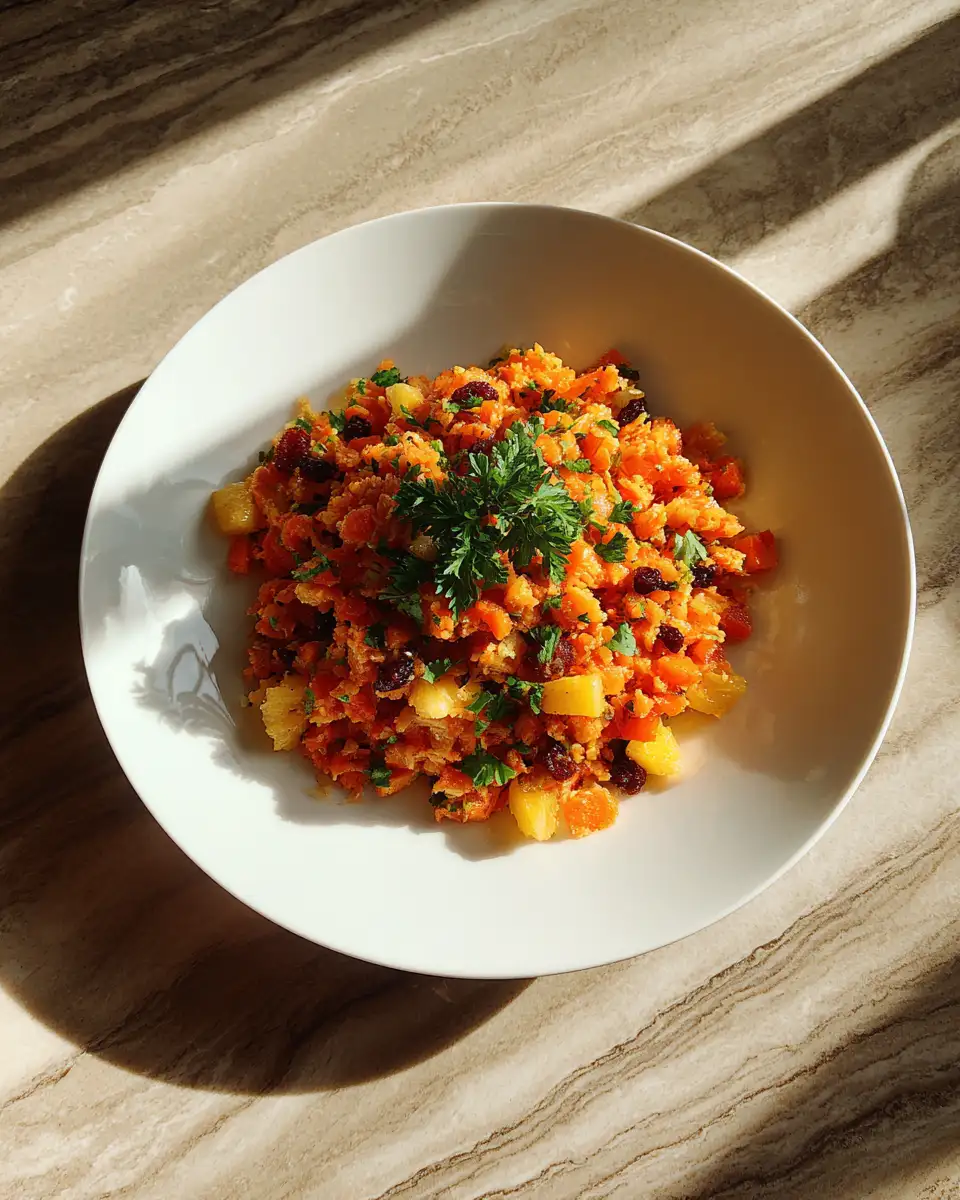 Final dish - Tropical Twist: Discover the Refreshing Delight of Carrot Salad with Pineapple and Raisins