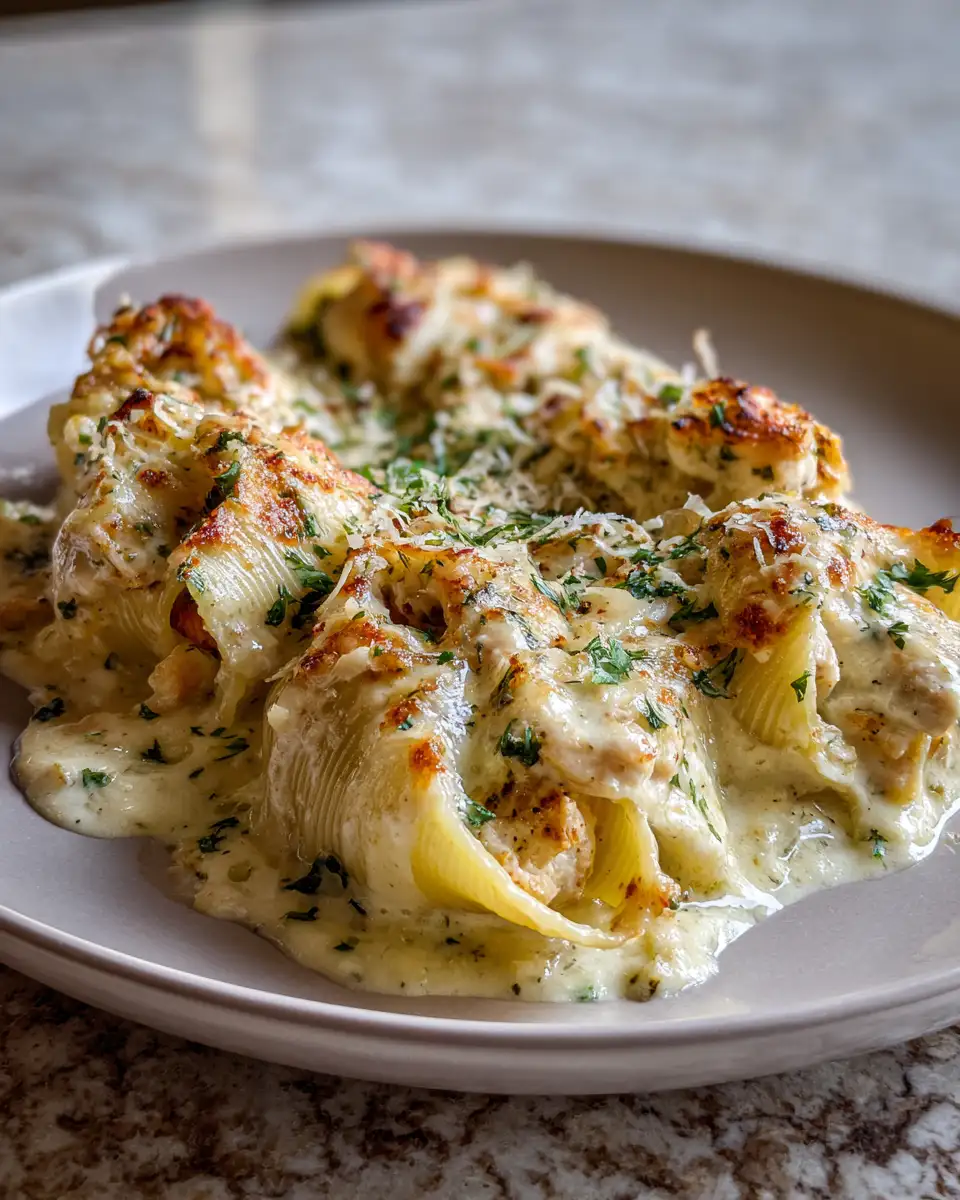 Final dish - Irresistible Chicken Alfredo Stuffed Shells: A Delicious Twist on Comfort Food