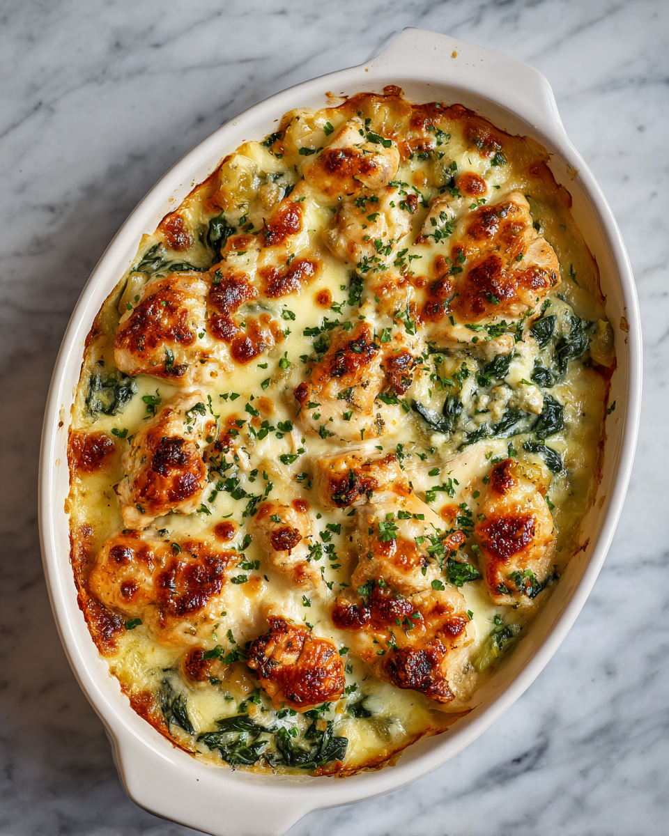 Cheesy Chicken and Spinach Casserole Delight 6 Final dish - Cheesy Chicken and Spinach Casserole Delight