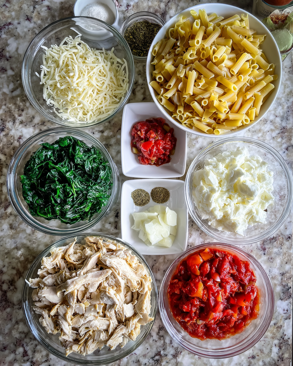 Cheesy Chicken and Spinach Casserole Delight 4 Ingredients for Cheesy Chicken and Spinach Casserole Delight