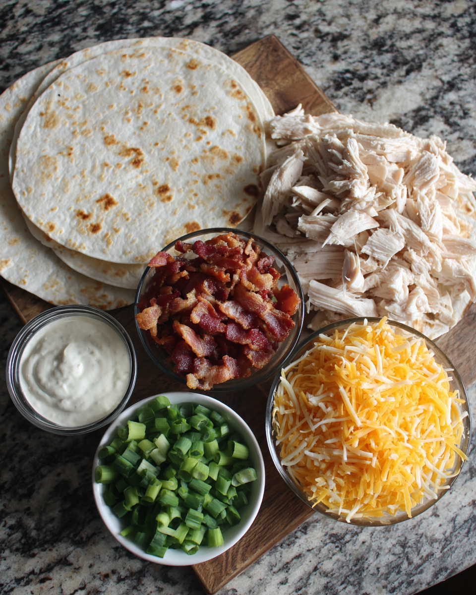 Ingredients for Sizzling Chicken Bacon Ranch Quesadillas That Will Spice Up Your Dinner