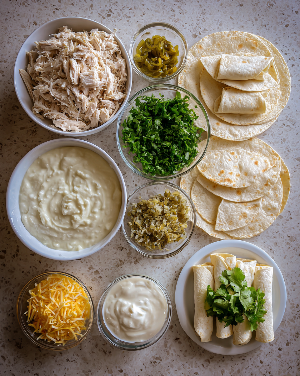 Creamy Dream: Chicken Enchiladas with Sour Cream White Sauce Delight 4 Ingredients for Creamy Dream: Chicken Enchiladas with Sour Cream White Sauce Delight