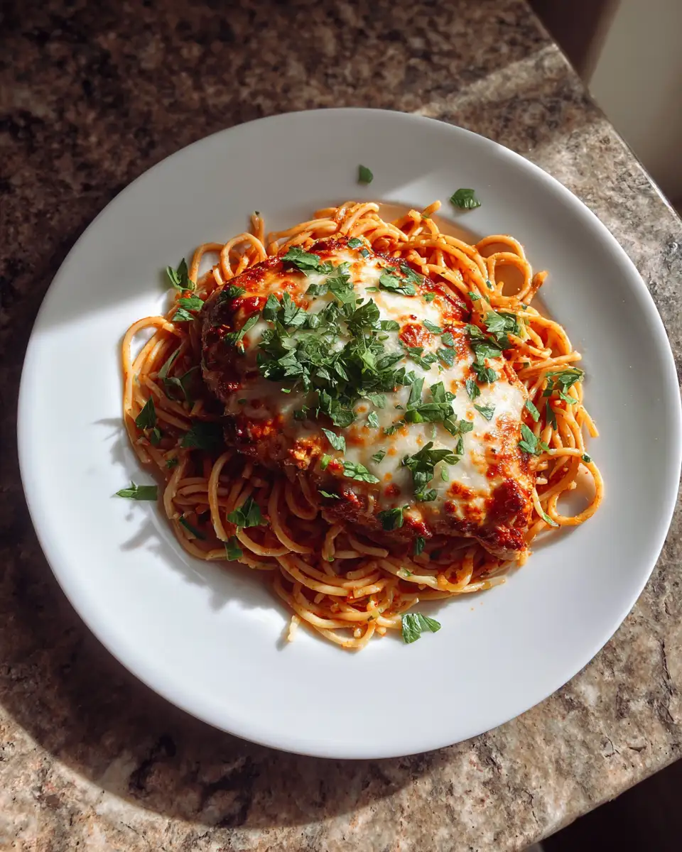 Final dish - One-Pan Wonder: Chicken Parmesan Pasta Skillet Delight