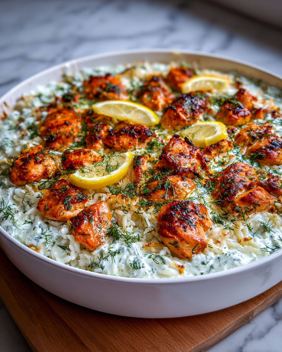 Final dish - Savor the Mediterranean: Irresistible Chicken Tzatziki and Rice Bake Delight
