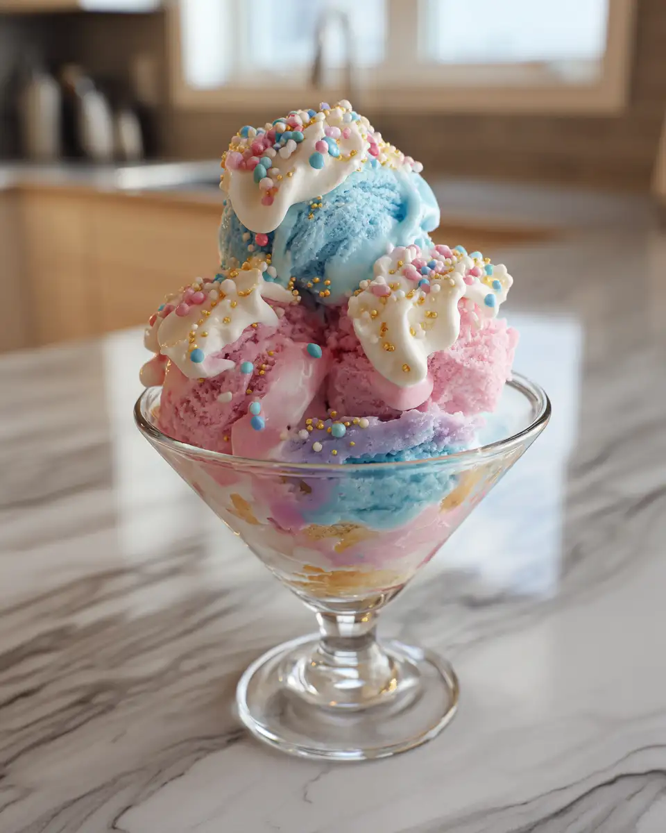 Final dish - Sweet Whirlwind: Dive into the Magic of Cotton Candy Ice Cream Sundae