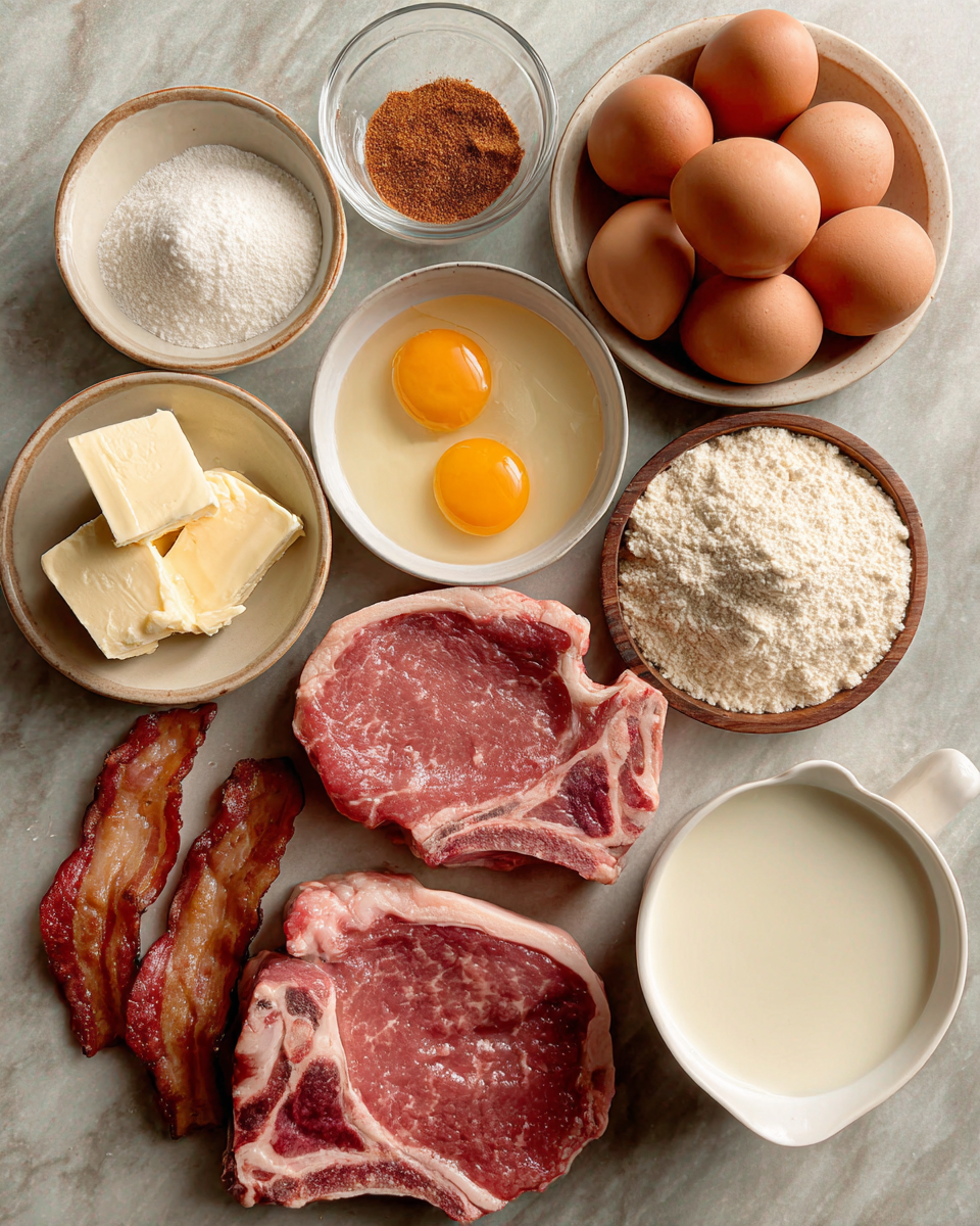 Indulge in Southern Comfort: Country Fried Pork Chops with Bacon Gravy 4 Ingredients for Indulge in Southern Comfort: Country Fried Pork Chops with Bacon Gravy