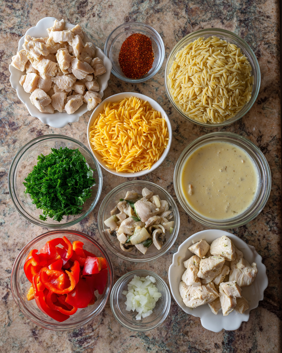 Savor the Spice: Creamy Cajun Chicken Orzo Bake Delight 4 Ingredients for Savor the Spice: Creamy Cajun Chicken Orzo Bake Delight