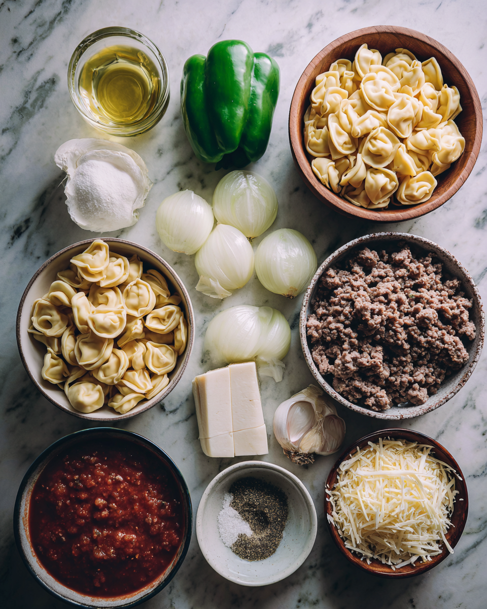 Ingredients for Indulge in the Ultimate Comfort: Creamy Cheesesteak Tortellini in Provolone Sauce