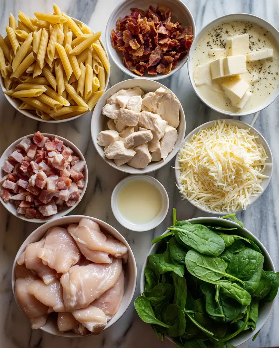 Ingredients for Indulge in a Heavenly Bowl of Creamy Chicken Pasta with Bacon