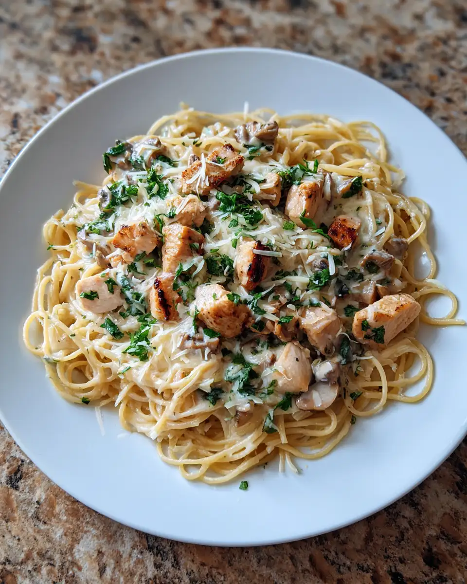 Final dish - Indulge in the Ultimate Creamy Garlic Chicken Pasta Delight
