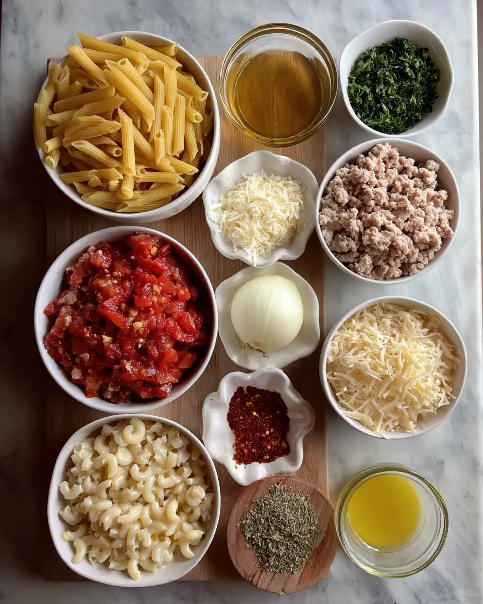 Ingredients for Irresistibly Creamy Ground Turkey Pasta: A Weeknight Dinner Delight