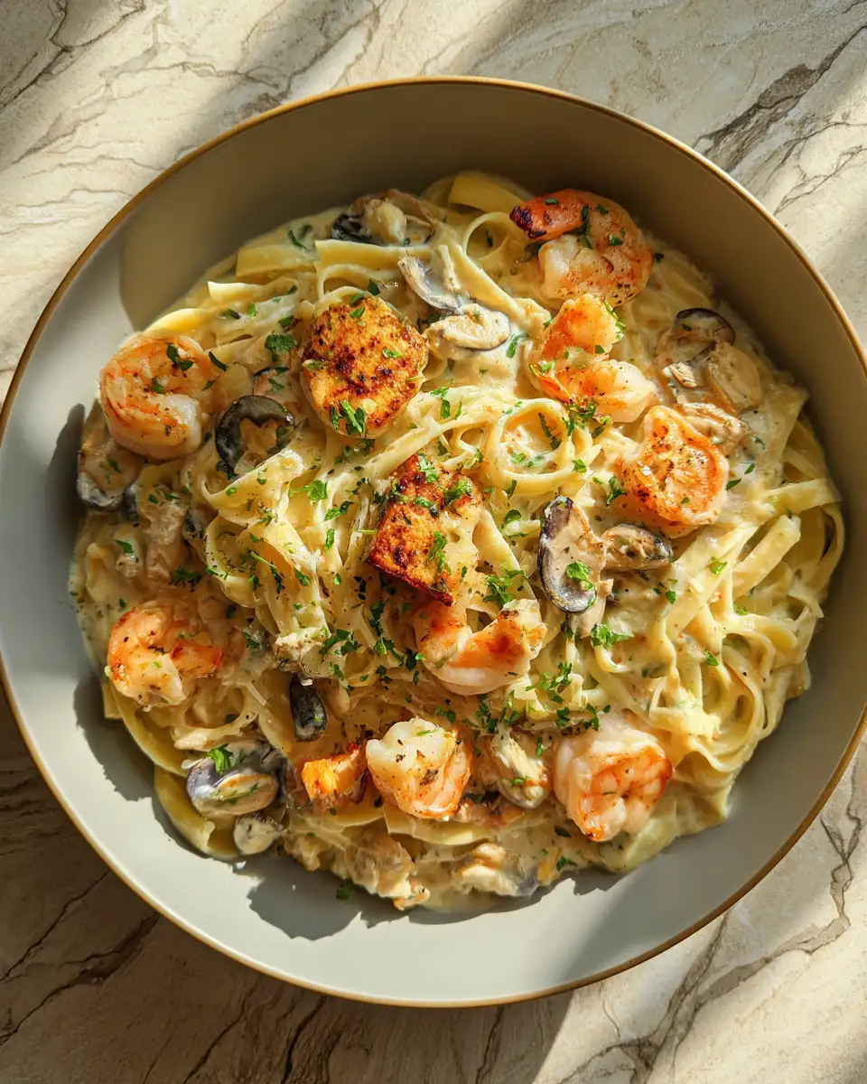 Final dish - Indulge in the Ultimate Creamy Seafood Pasta Delight