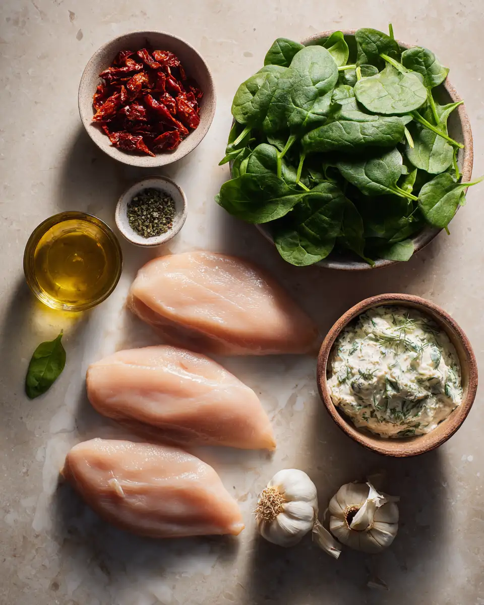 Ingredients for Irresistibly Creamy Spinach Chicken Dinner Delight