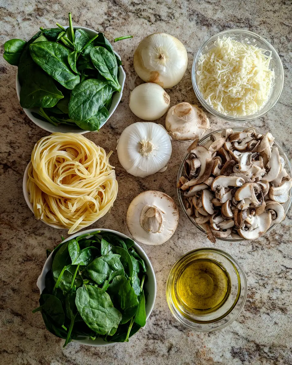 Ingredients for Indulge in the Ultimate Comfort: Creamy Spinach Mushroom Pasta Delight