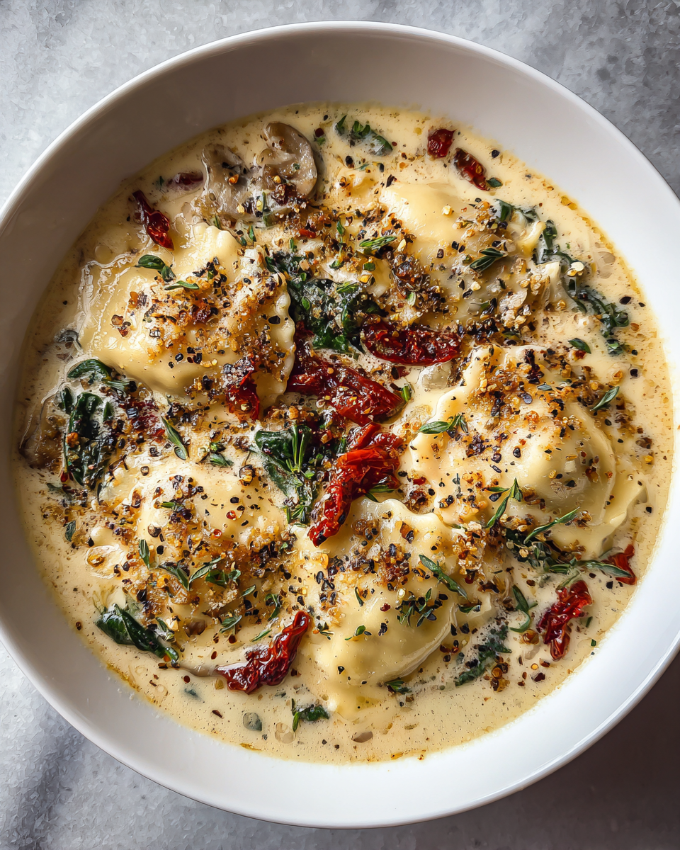 Final dish - Indulge in the Ultimate Comfort: Creamy Tuscan Ravioli Soup Extravaganza