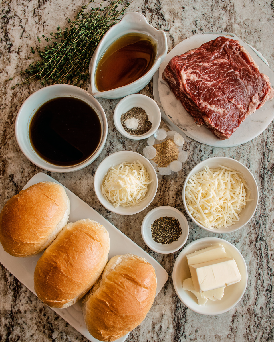 Ingredients for Ultimate Crockpot French Dip Sandwiches: A Juicy Slow Cooker Delight