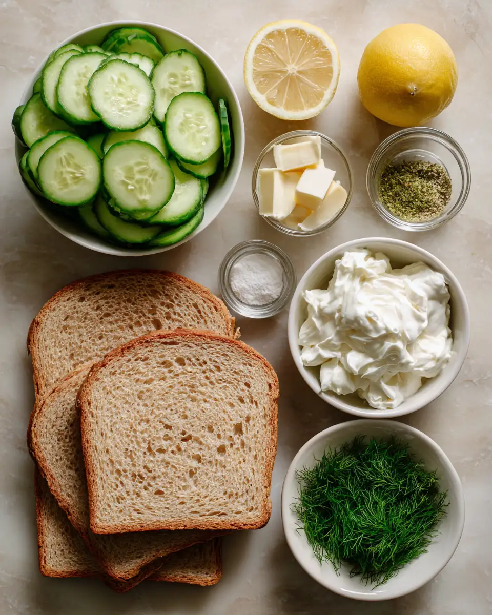 Ingredients for Crunchy Cucumber Salad Sandwiches: A Refreshing Bite of Summer
