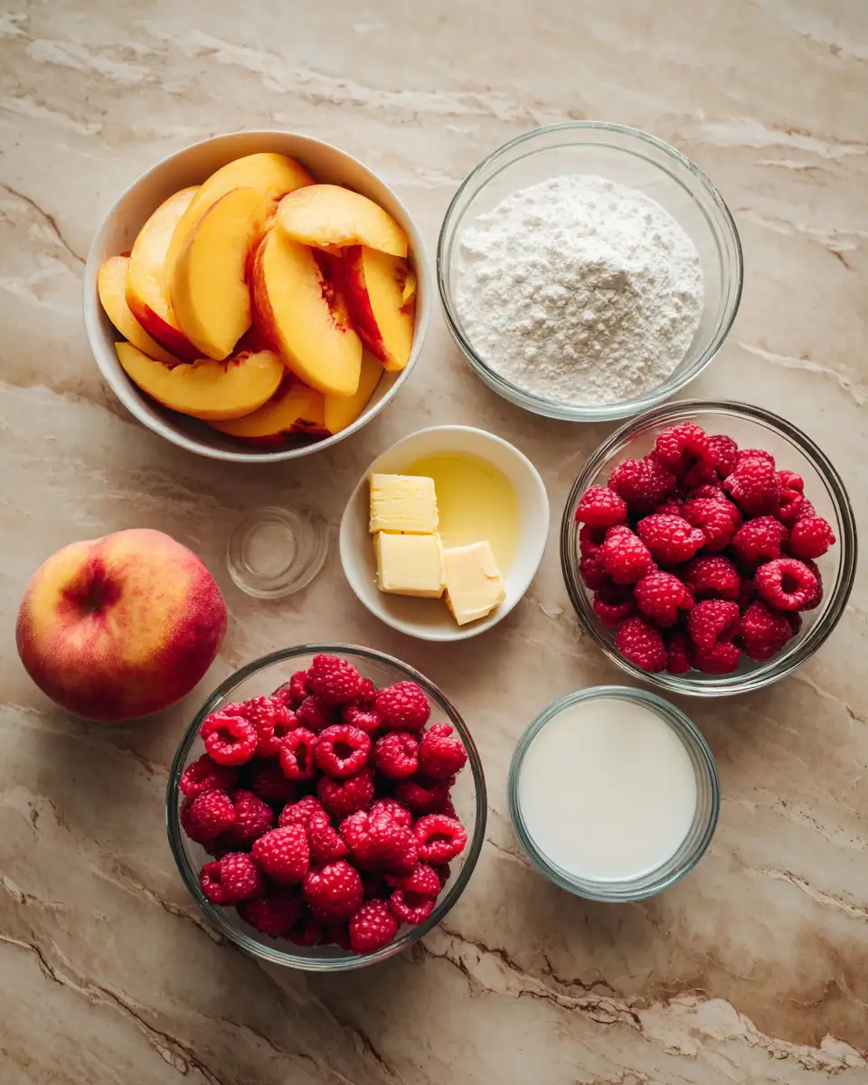 Ingredients for Effortless Delight: Whip Up an Easy Peach and Raspberry Cobbler