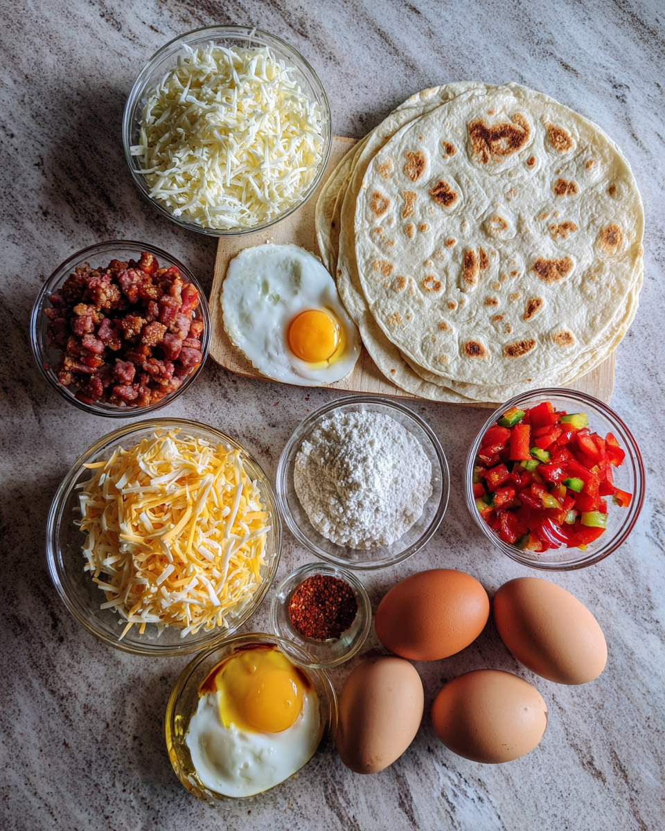 Ingredients for Effortless Brunch Delight: Easy Tortilla Quiche Bake