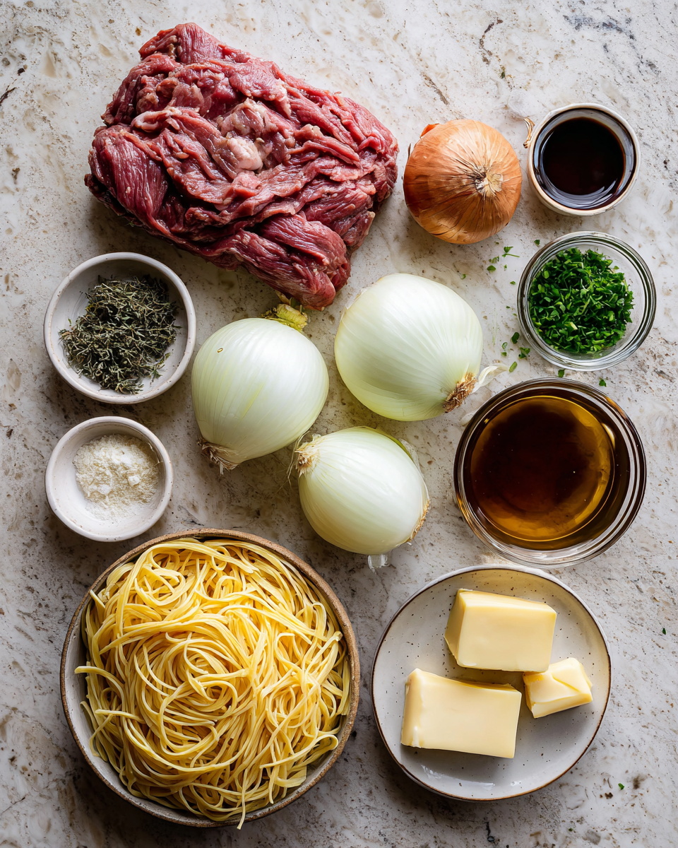 Ingredients for Savor the Comfort: French Onion Beef and Noodles Delight