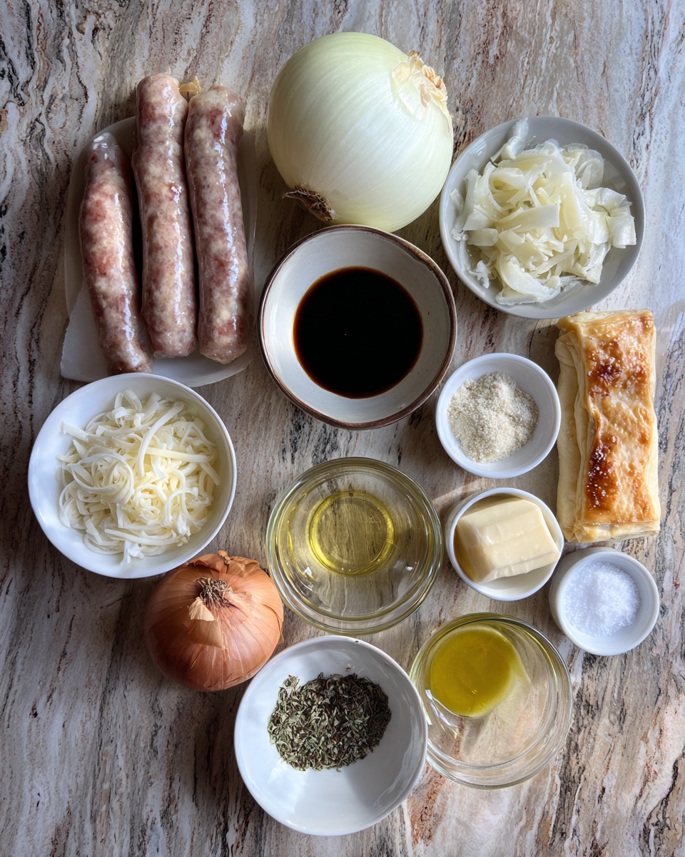 Ingredients for Savor the Flaky Delight: Irresistible French Onion Sausage Pastries