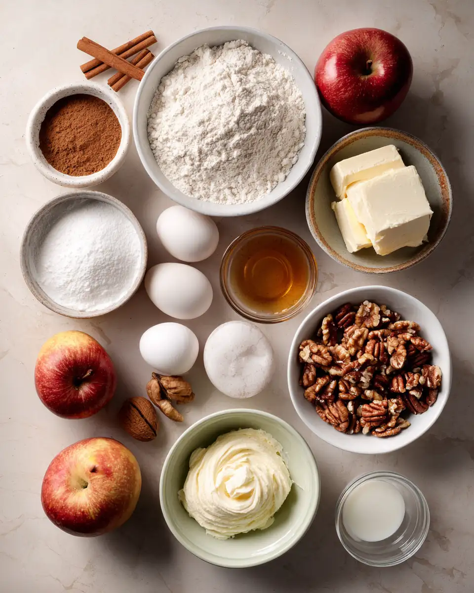 Ingredients for Indulge in Autumn Bliss with Fresh Apple Cake and Cream Cheese Frosting