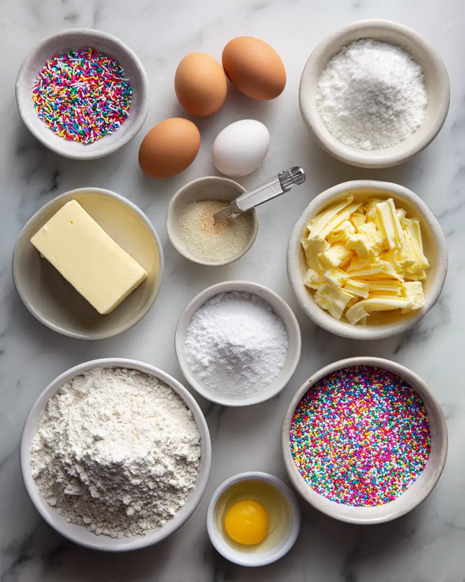 Ingredients for Sprinkle Joy with Irresistible Funfetti Sugar Cookie Bars