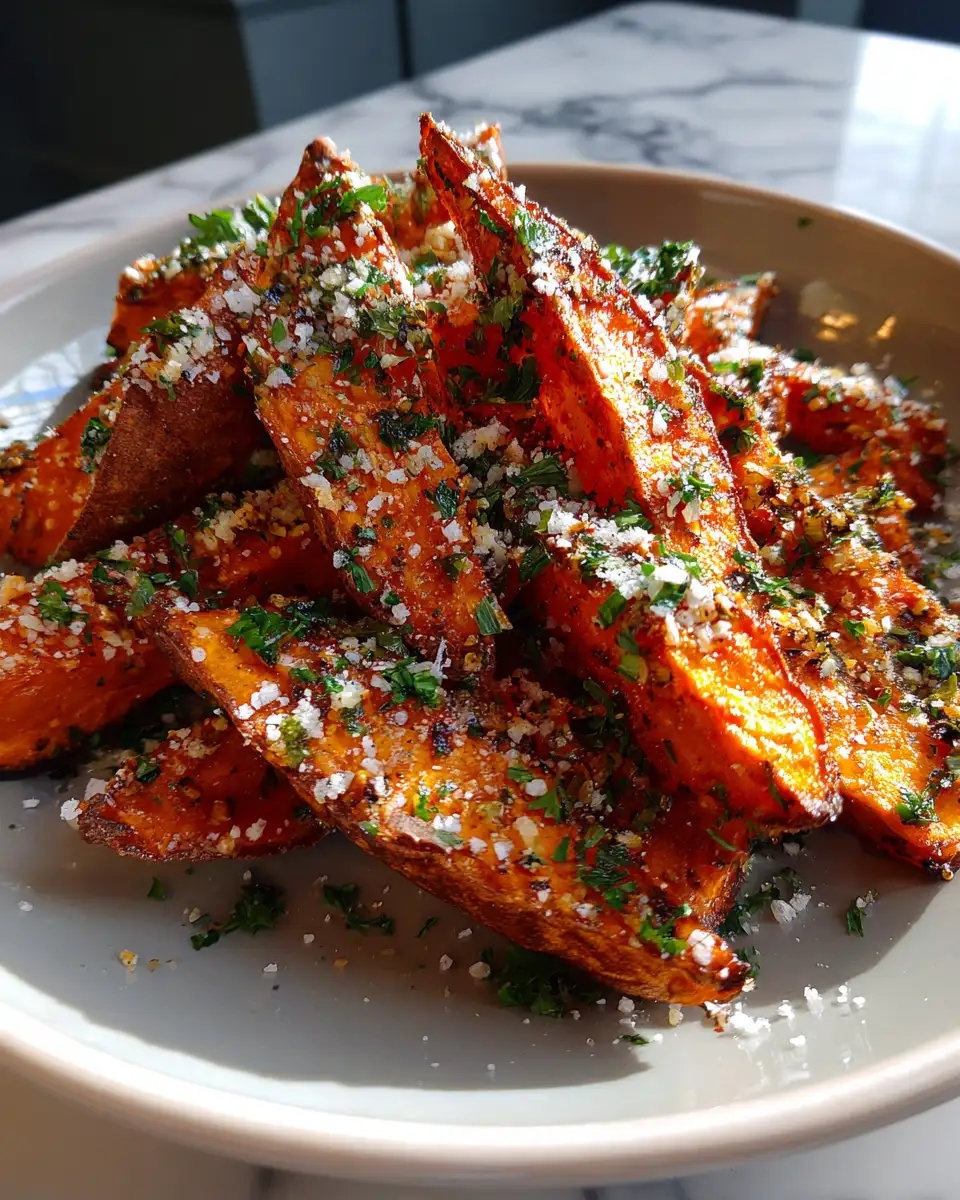 Final dish - Crispy Garlic Parmesan Sweet Potato Wedges: A Flavor Explosion