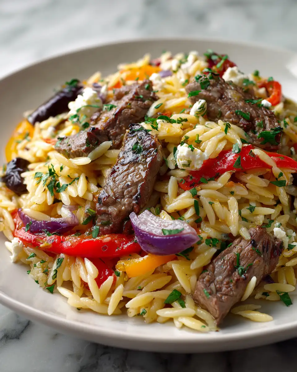 Final dish - Savor the Mediterranean: Greek Beef Orzo Pasta Delight