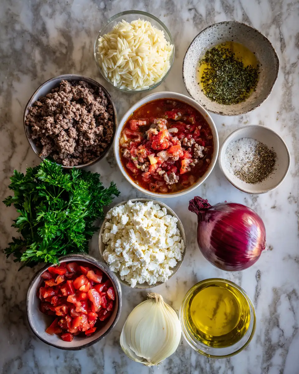 Ingredients for Savor the Mediterranean: Greek Beef Orzo Pasta Delight