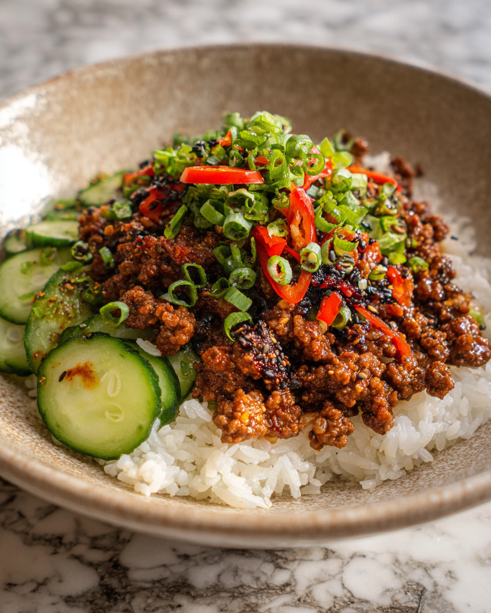 Sizzling Ground Beef Hot Honey Bowl: A Sweet and Spicy Delight 6 Final dish - Sizzling Ground Beef Hot Honey Bowl: A Sweet and Spicy Delight