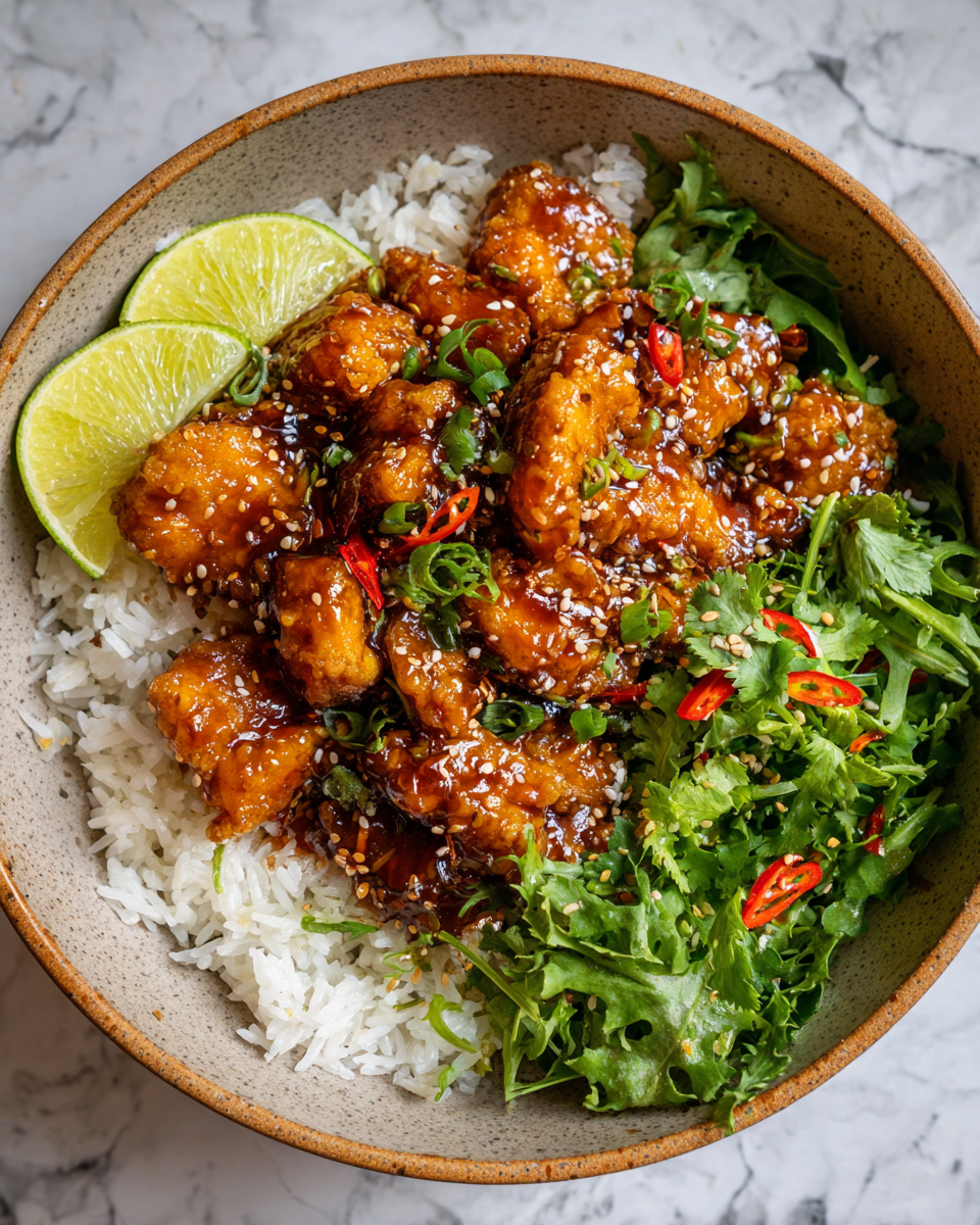 Final dish - Spice Up Your Dinner with a Sizzling Hot Honey Chicken Bowl