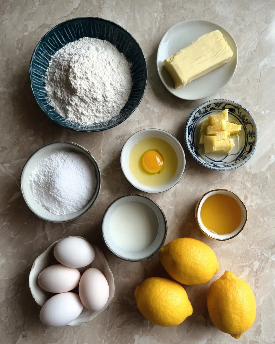 Ingredients for Zesty Delight Lemon Drizzle Mini Cakes to Brighten Your Day