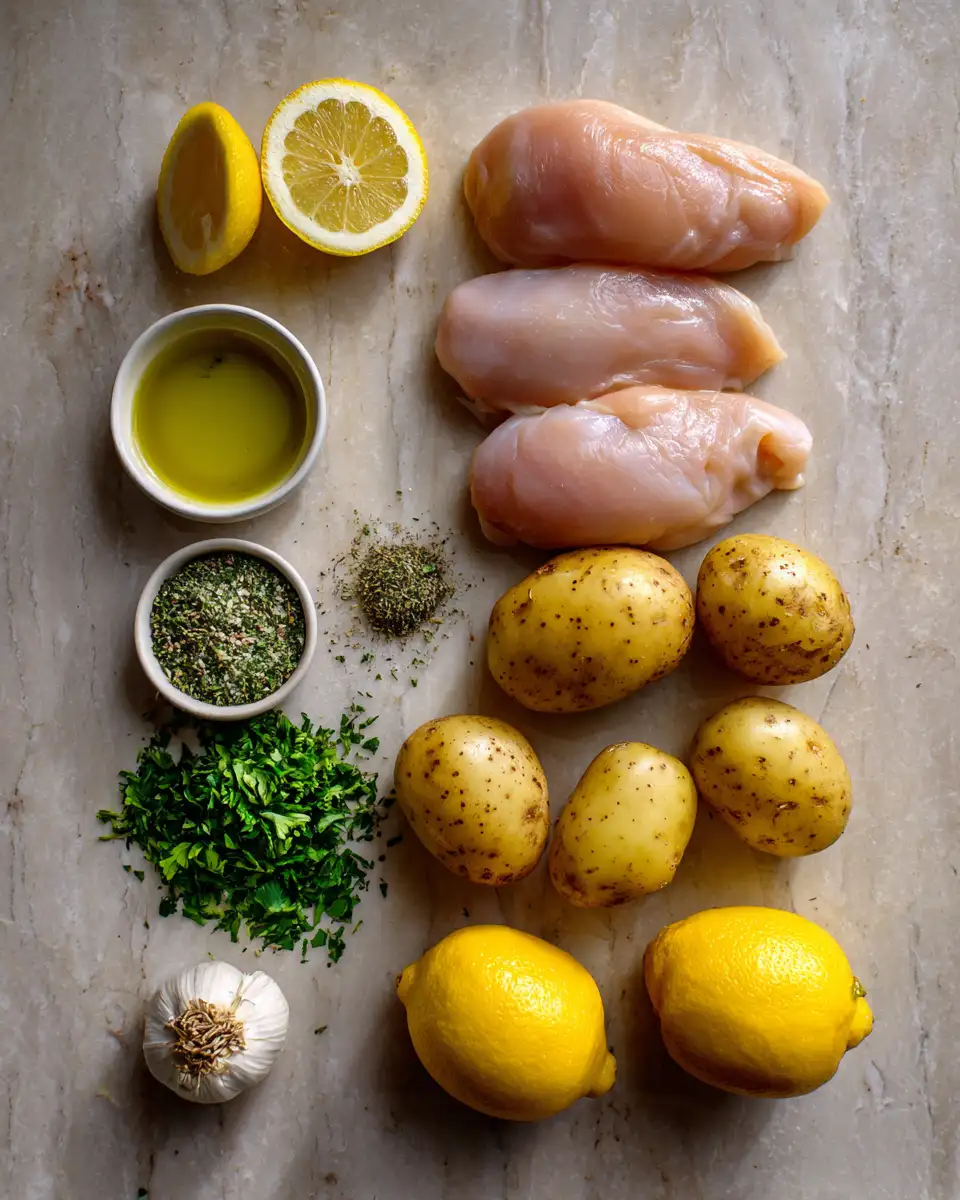 Ingredients for Zesty Lemon Herb Chicken and Potatoes for a Flavorful Feast