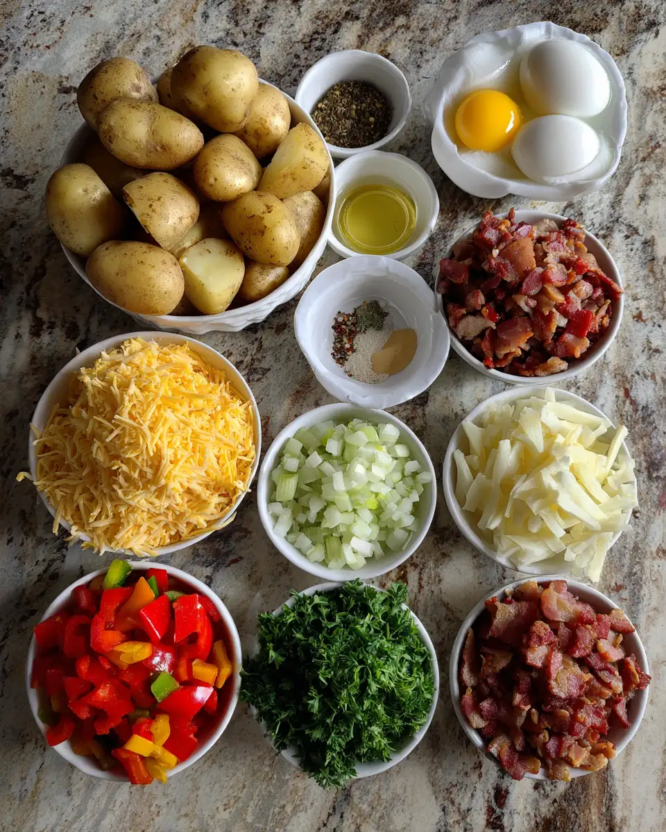 Ingredients for Sizzle into the Weekend with a Loaded Brunch Potato Skillet Extravaganza