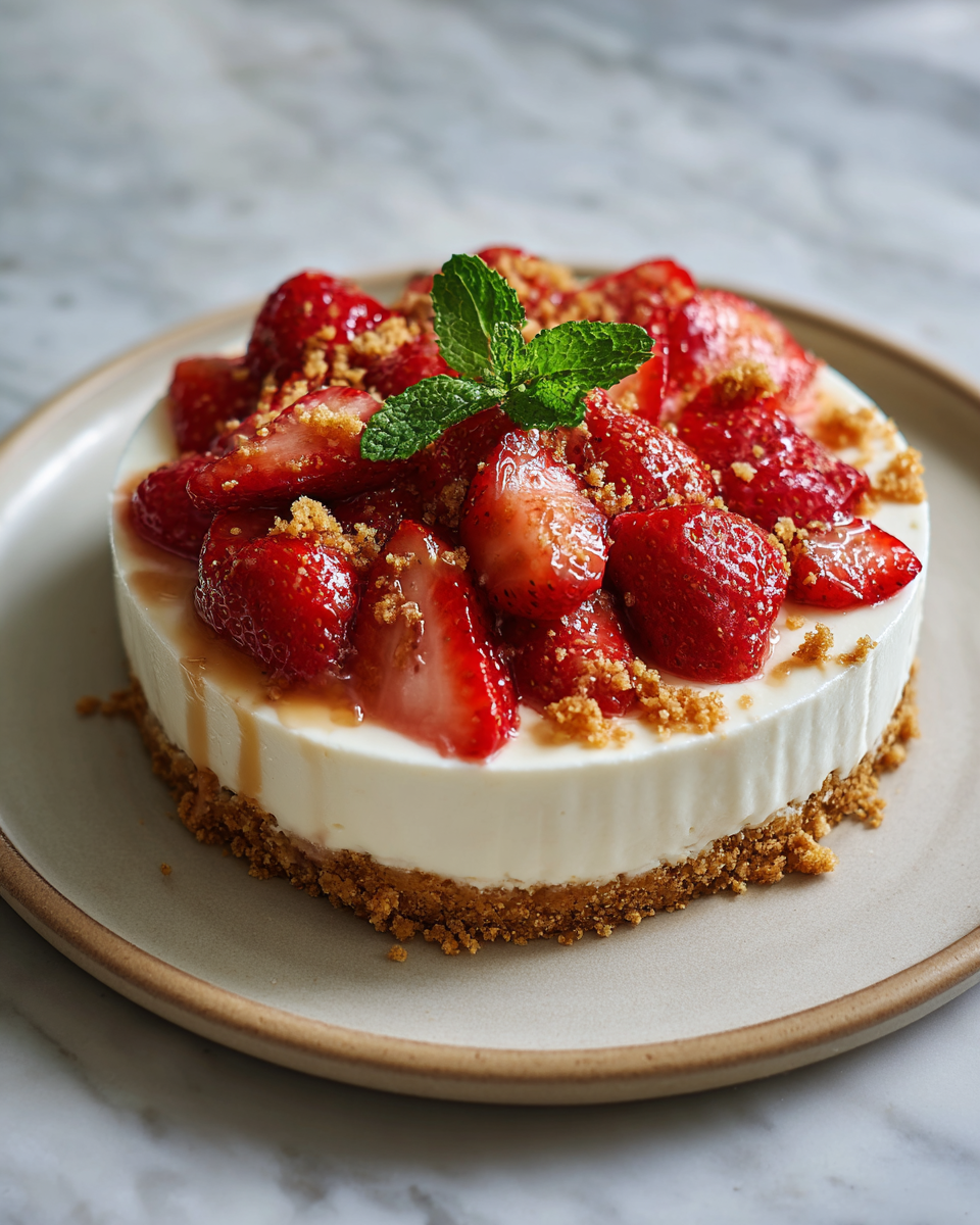 Final dish - Indulge in Creamy Bliss with This No Bake Strawberry Cheesecake Recipe