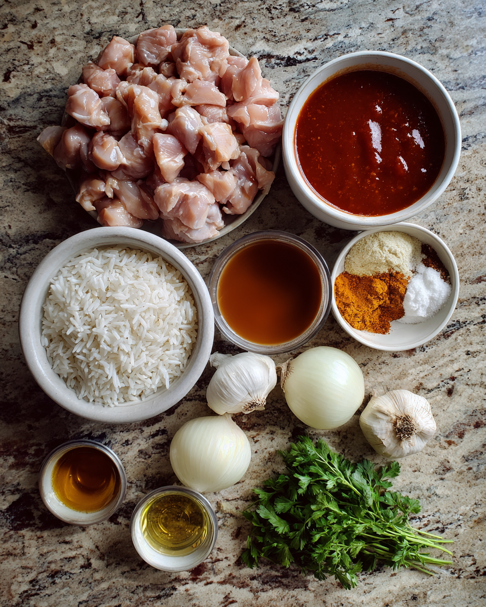 Ingredients for Savor the Simplicity: One-Pan Bold Honey BBQ Chicken Rice Delight