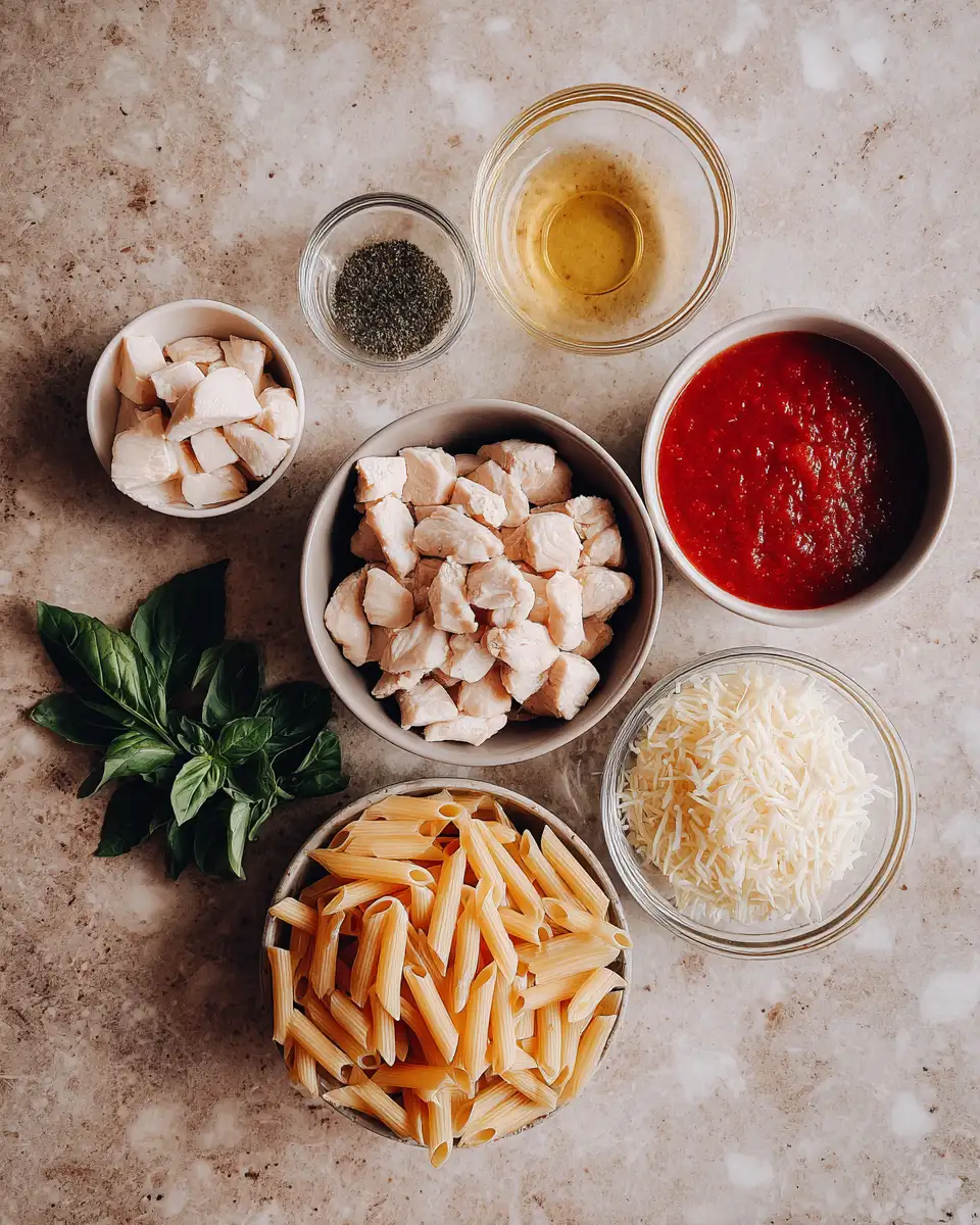 Ingredients for One Pot Chicken Parmesan Pasta: Effortless Comfort in a Bowl