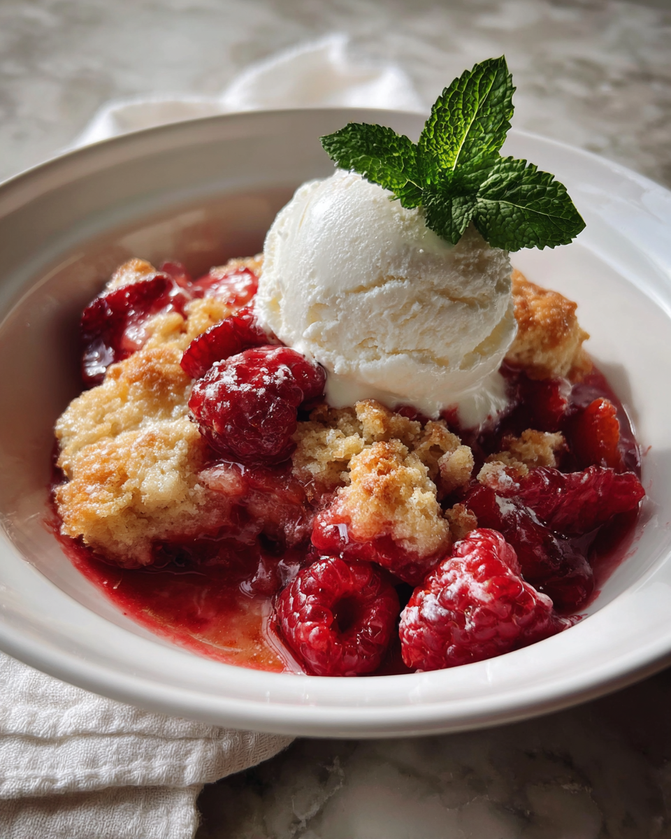 Final dish - Summer's Sweetest Secret: Peach and Raspberry Cobbler Delight