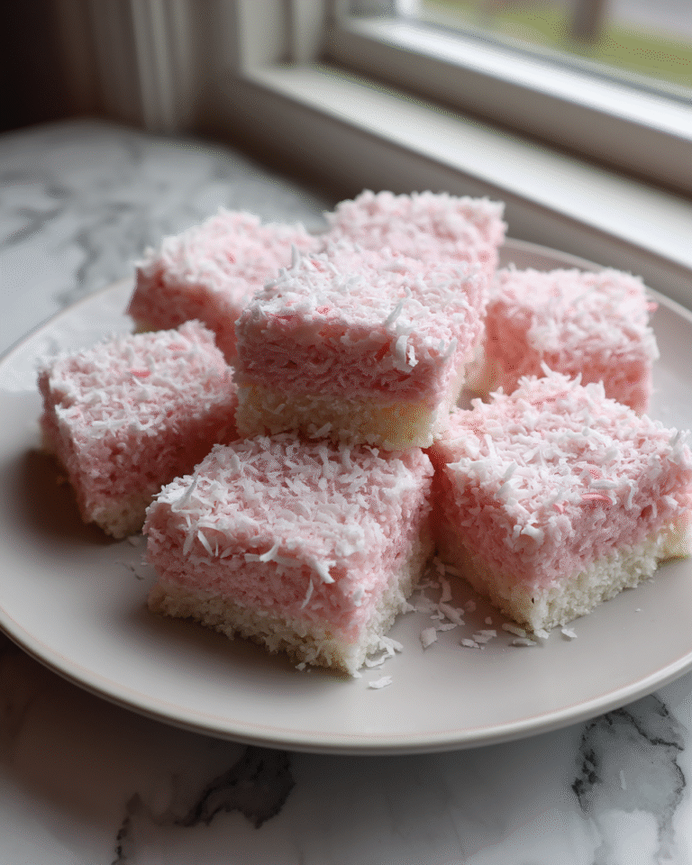 Indulge in Sweet Bliss with Pink Coconut Snowball Cake Bars - Featured Image